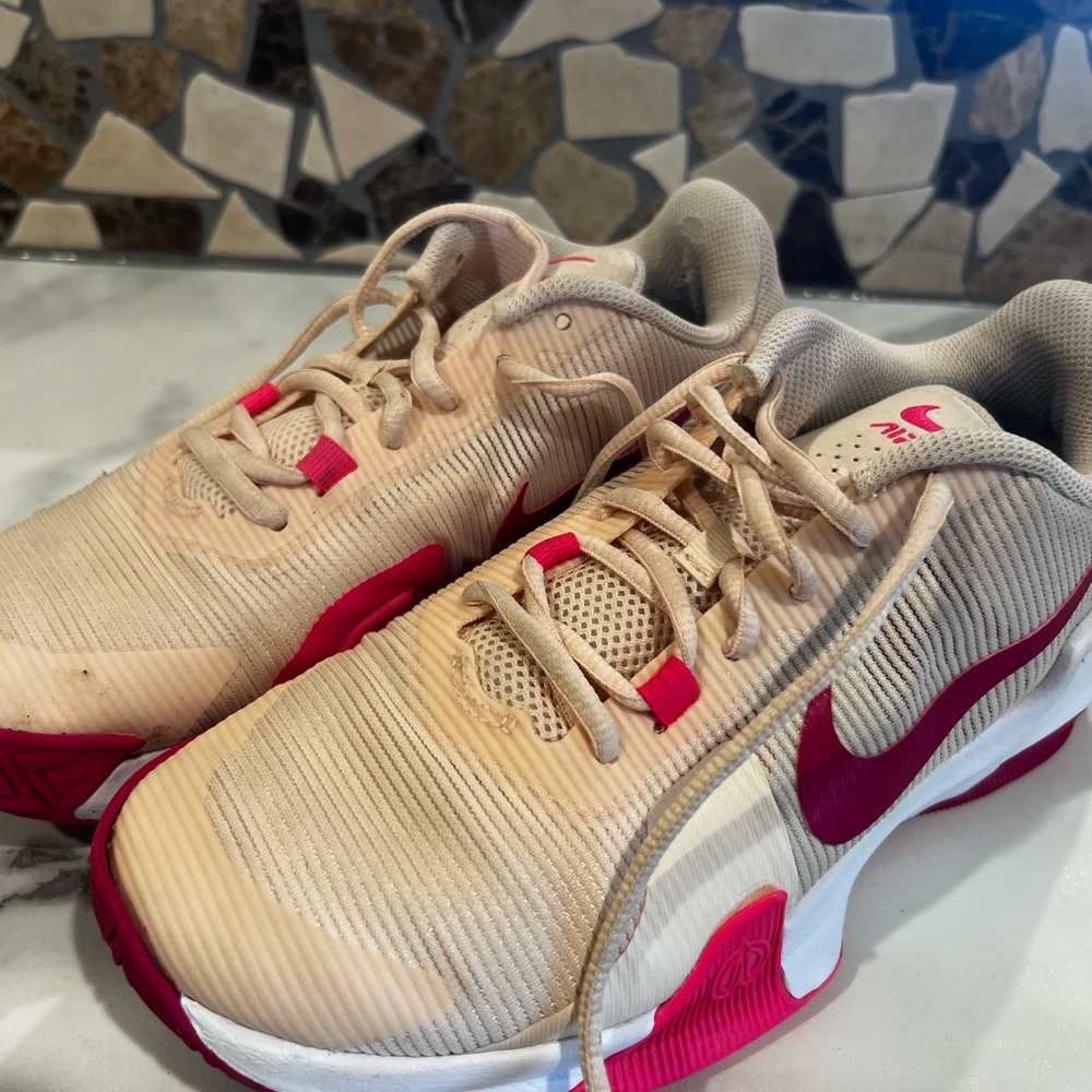 Nike Beige and Pink Lace-Up Sneakers